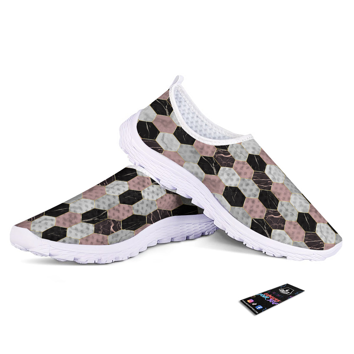 Hexagon Marble White Pink And Black Print Nurse Shoes-grizzshop