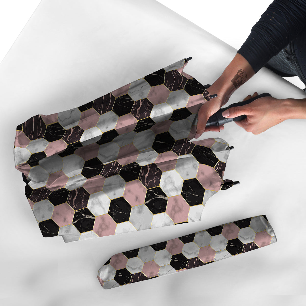 Hexagon Marble White Pink And Black Print Umbrella-grizzshop