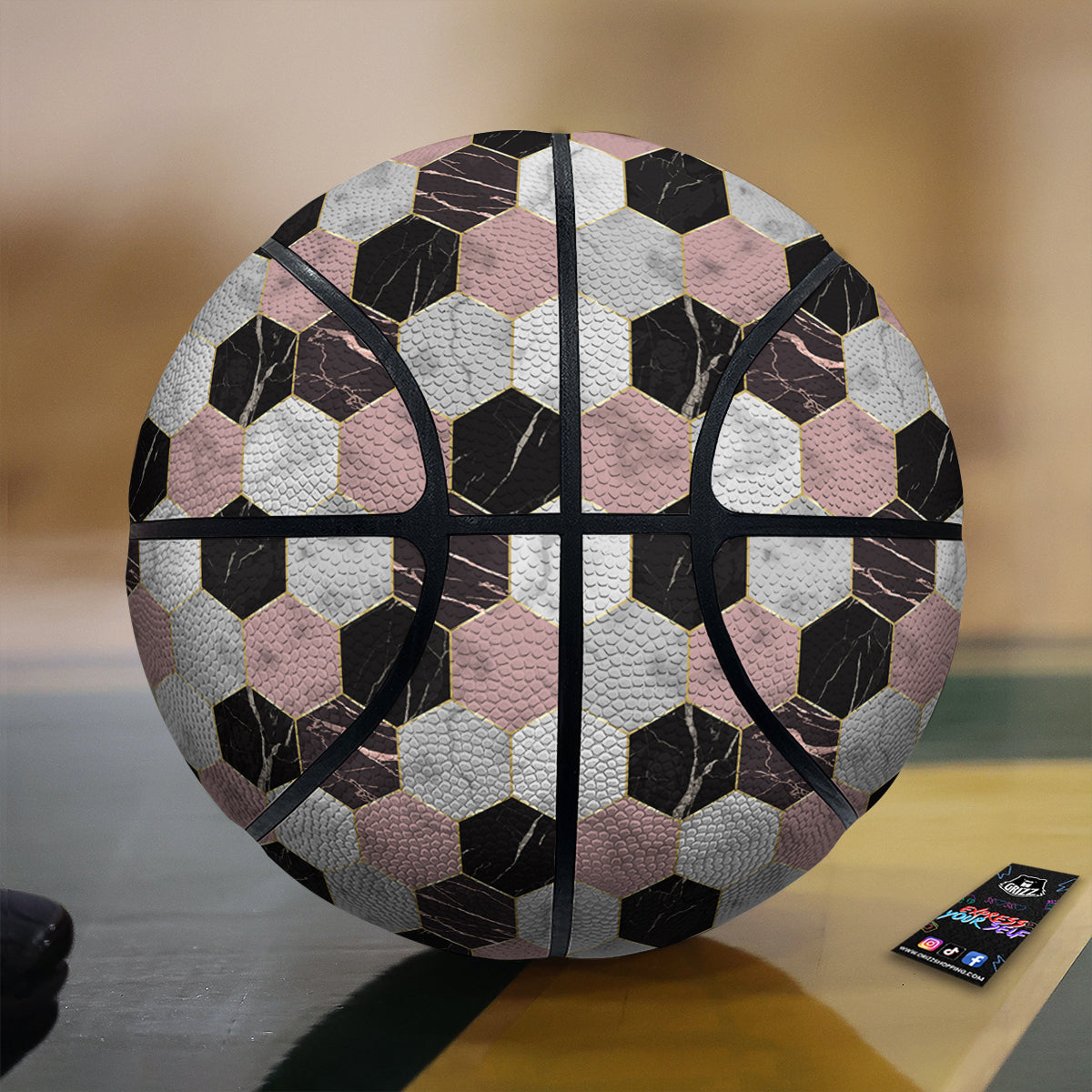 Hexagon Marble White Pink And Black Print Basketball