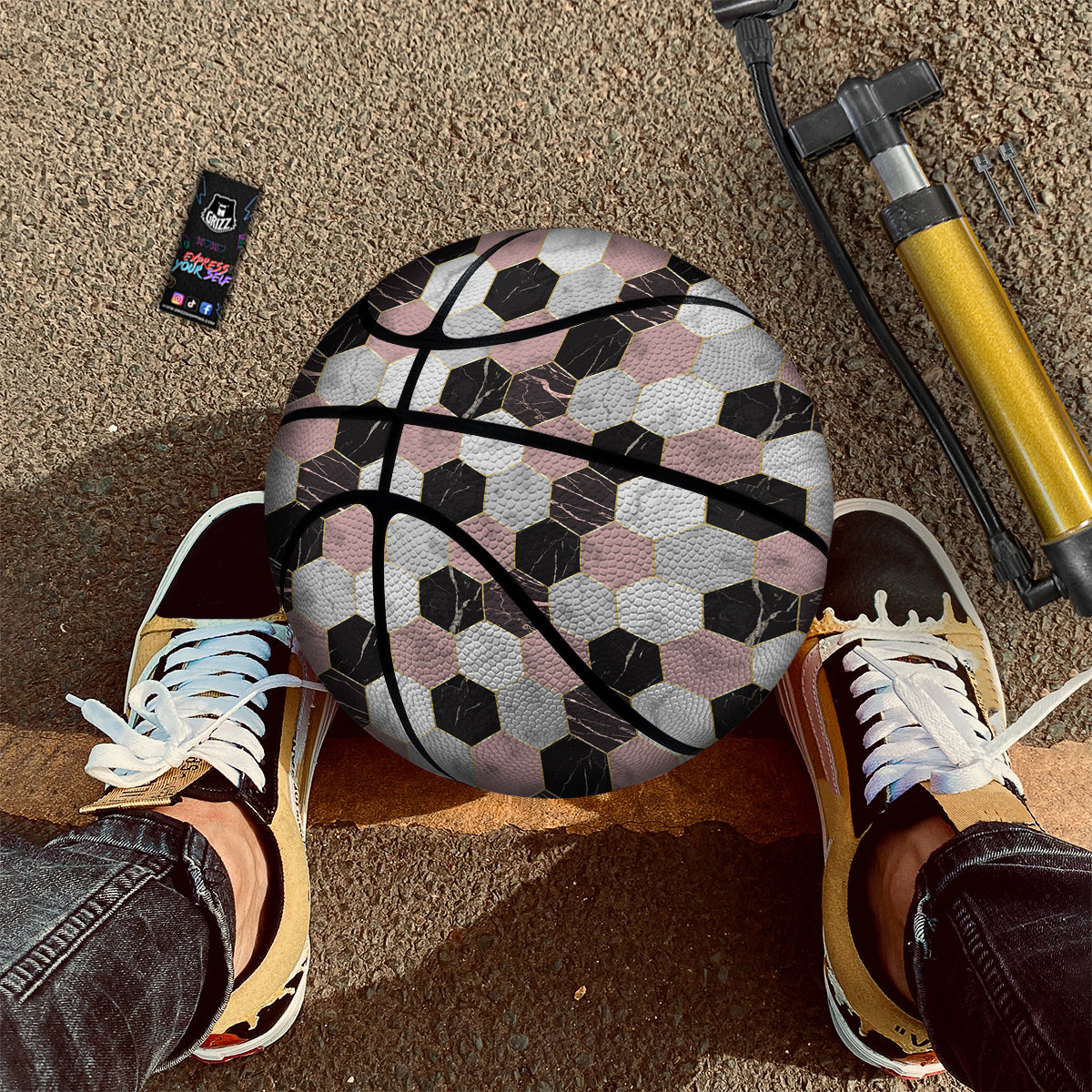 Hexagon Marble White Pink And Black Print Basketball