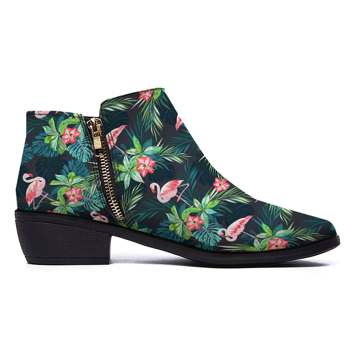 Hibiscus And Tropical Flamingo Print Pattern Ankle Boots-grizzshop