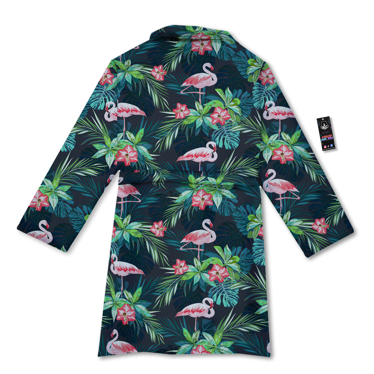 Hibiscus And Tropical Flamingo Print Pattern Bathrobe-grizzshop