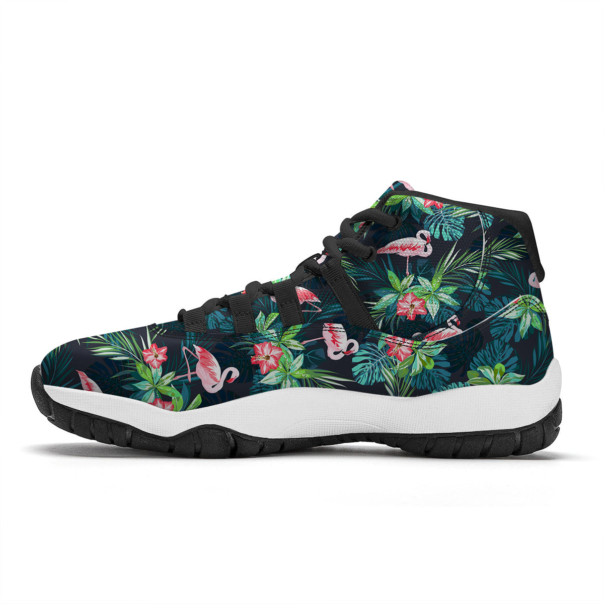 Hibiscus And Tropical Flamingo Print Pattern Black Bball Shoes-grizzshop