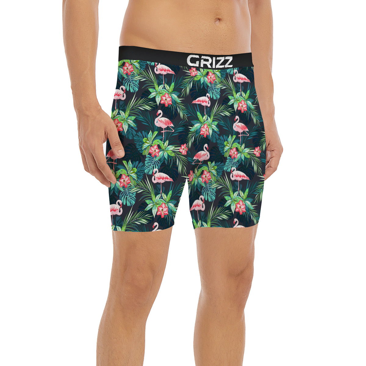 Hibiscus And Tropical Flamingo Print Pattern Boxer Briefs-grizzshop