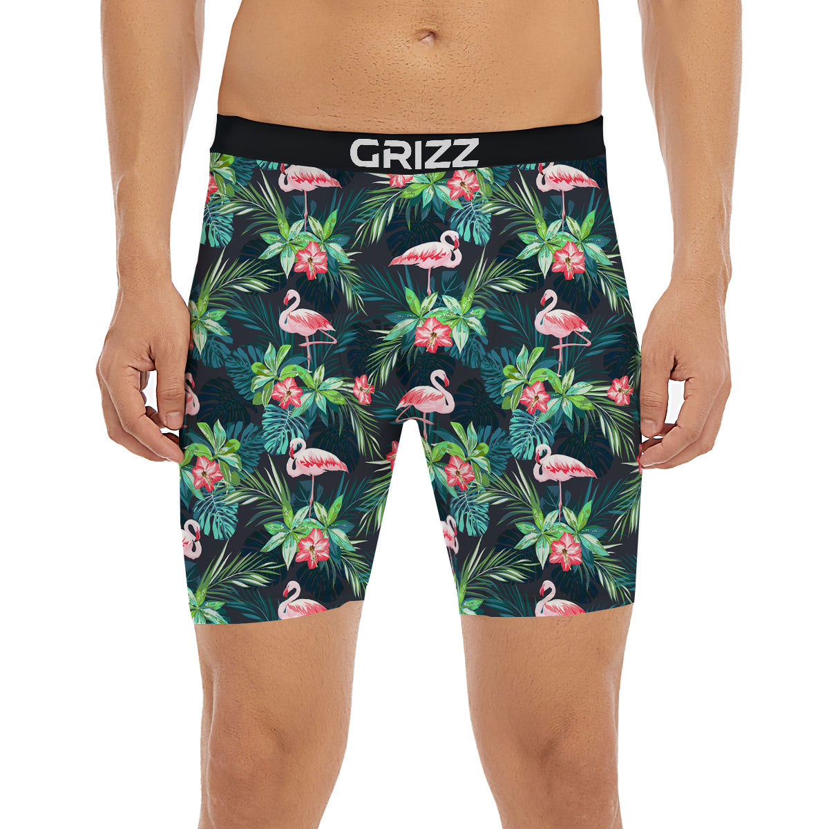 Hibiscus And Tropical Flamingo Print Pattern Boxer Briefs-grizzshop