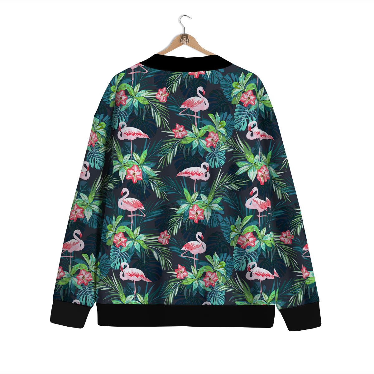 Hibiscus And Tropical Flamingo Print Pattern Cardigan-grizzshop
