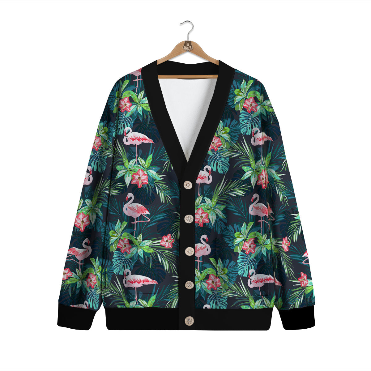Hibiscus And Tropical Flamingo Print Pattern Cardigan-grizzshop
