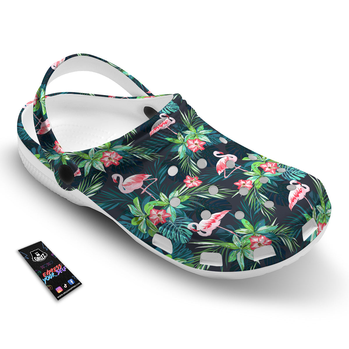 Hibiscus And Tropical Flamingo Print Pattern Clog-grizzshop