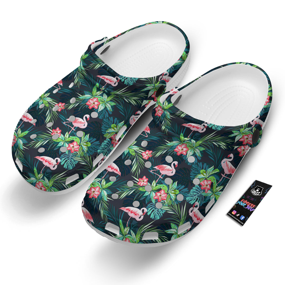 Hibiscus And Tropical Flamingo Print Pattern Clog-grizzshop