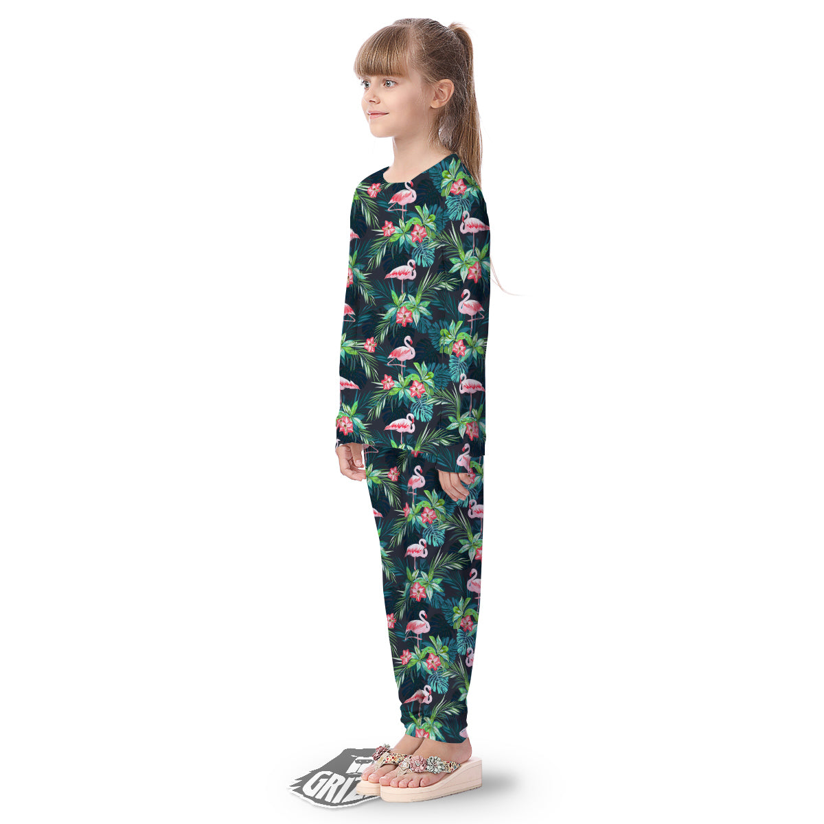 Hibiscus And Tropical Flamingo Print Pattern Kid's Pajamas-grizzshop