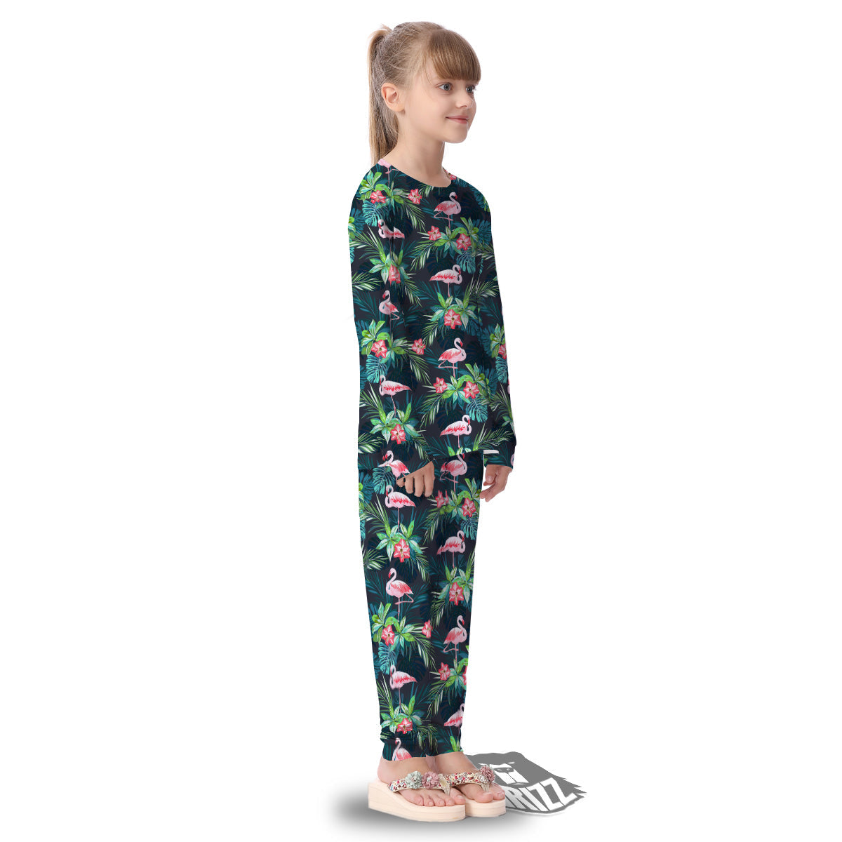 Hibiscus And Tropical Flamingo Print Pattern Kid's Pajamas-grizzshop