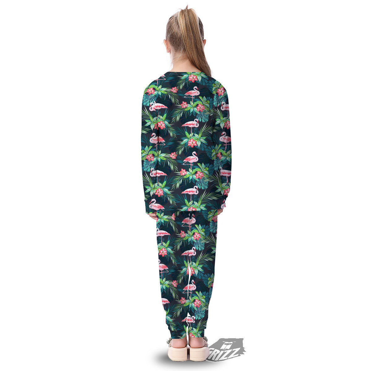 Hibiscus And Tropical Flamingo Print Pattern Kid's Pajamas-grizzshop