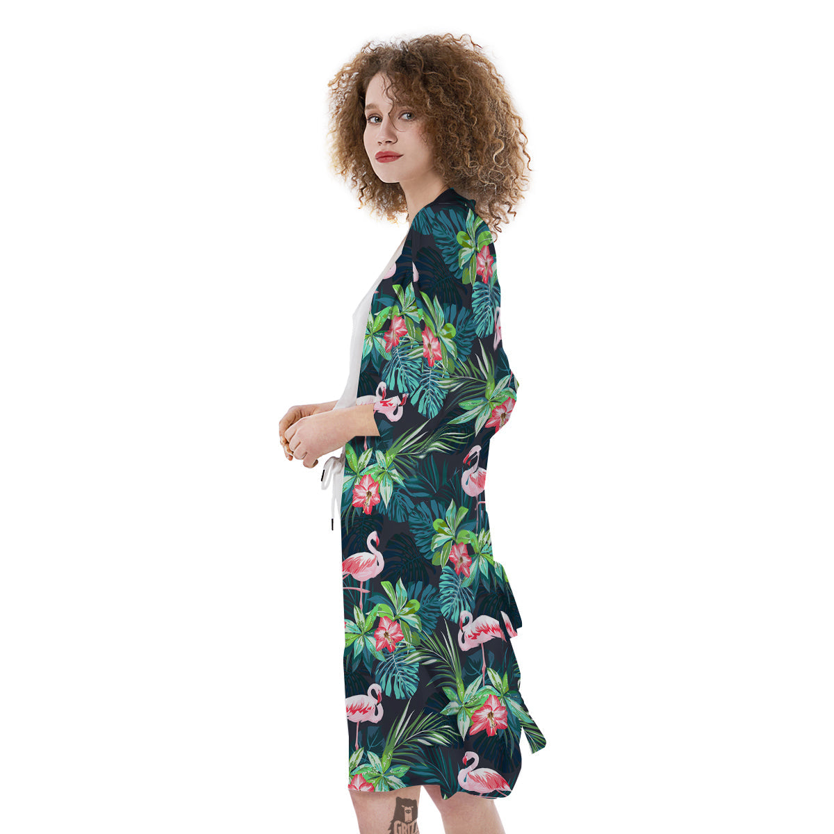 Hibiscus And Tropical Flamingo Print Pattern Kimono-grizzshop