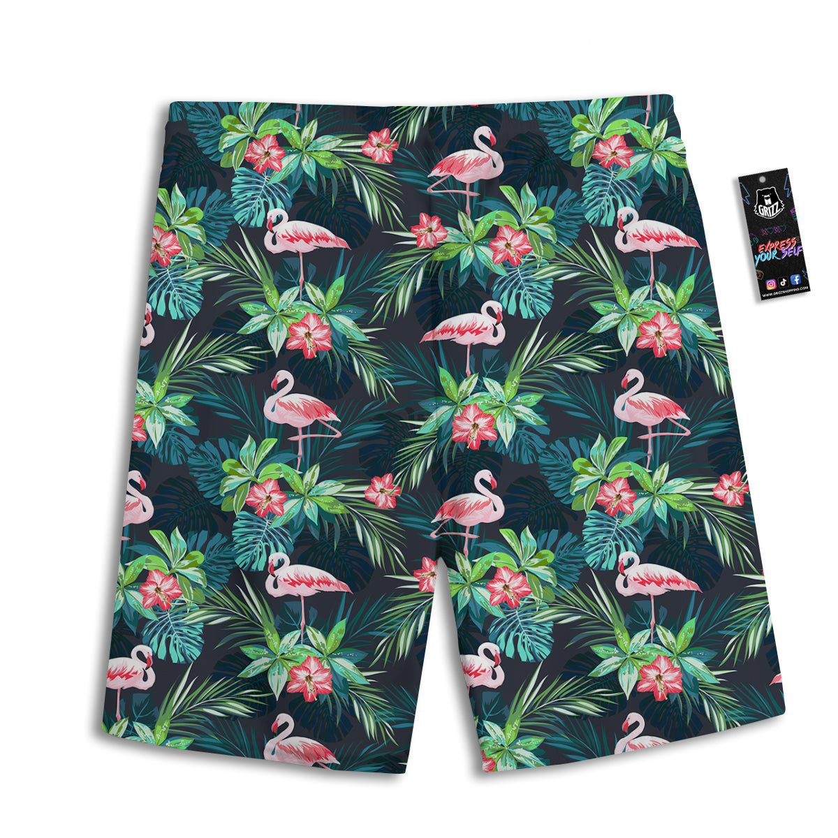 Hibiscus And Tropical Flamingo Print Pattern Men's Athletic Shorts