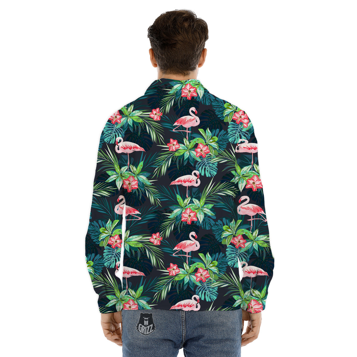 Hibiscus And Tropical Flamingo Print Pattern Men's Dress Shirts-grizzshop