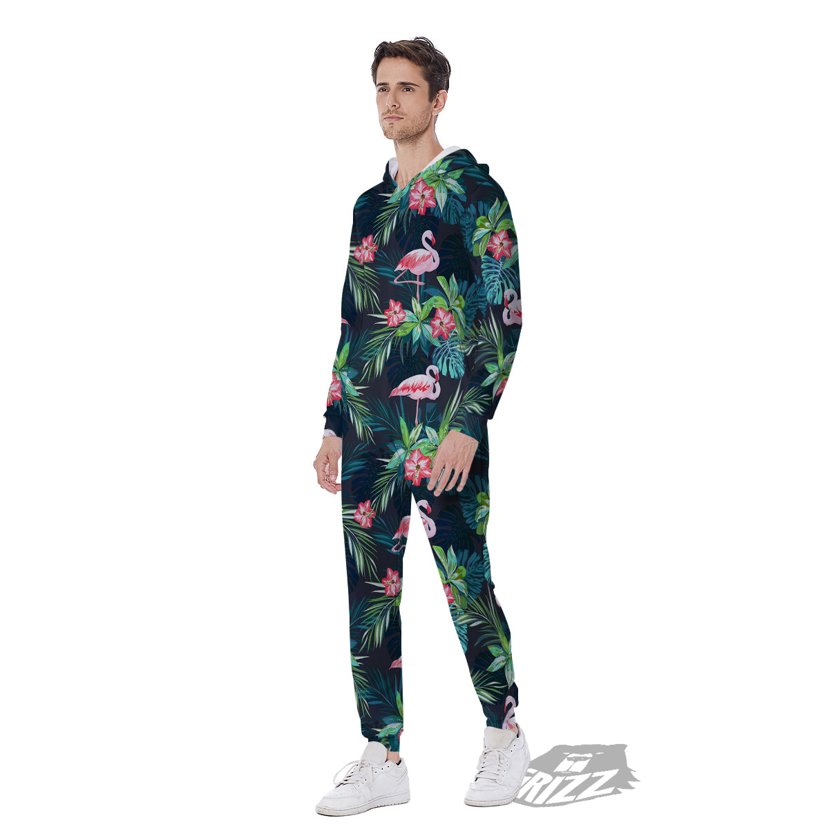 Hibiscus And Tropical Flamingo Print Pattern Men's Jumpsuit-grizzshop
