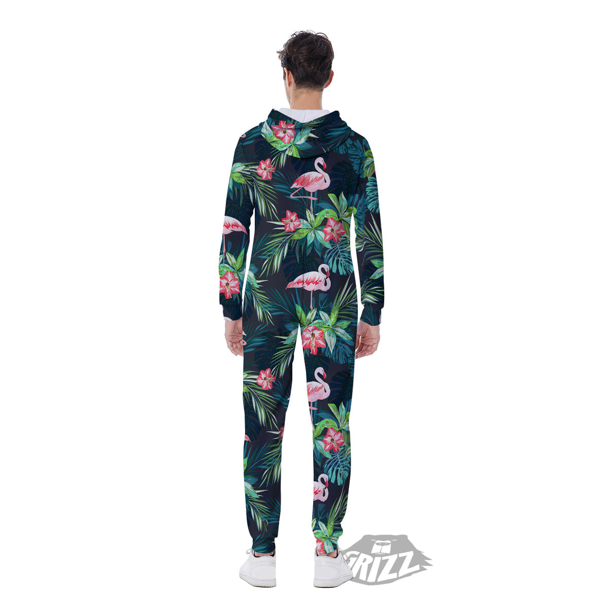 Hibiscus And Tropical Flamingo Print Pattern Men's Jumpsuit-grizzshop
