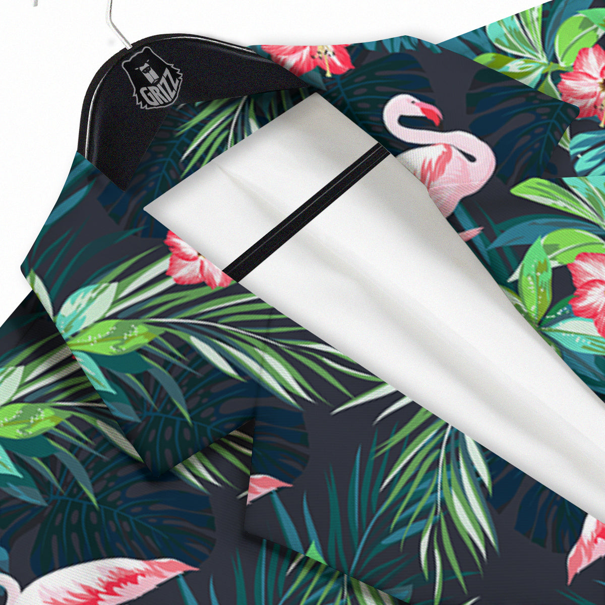 Hibiscus And Tropical Flamingo Print Pattern Men's Sport Coat-grizzshop