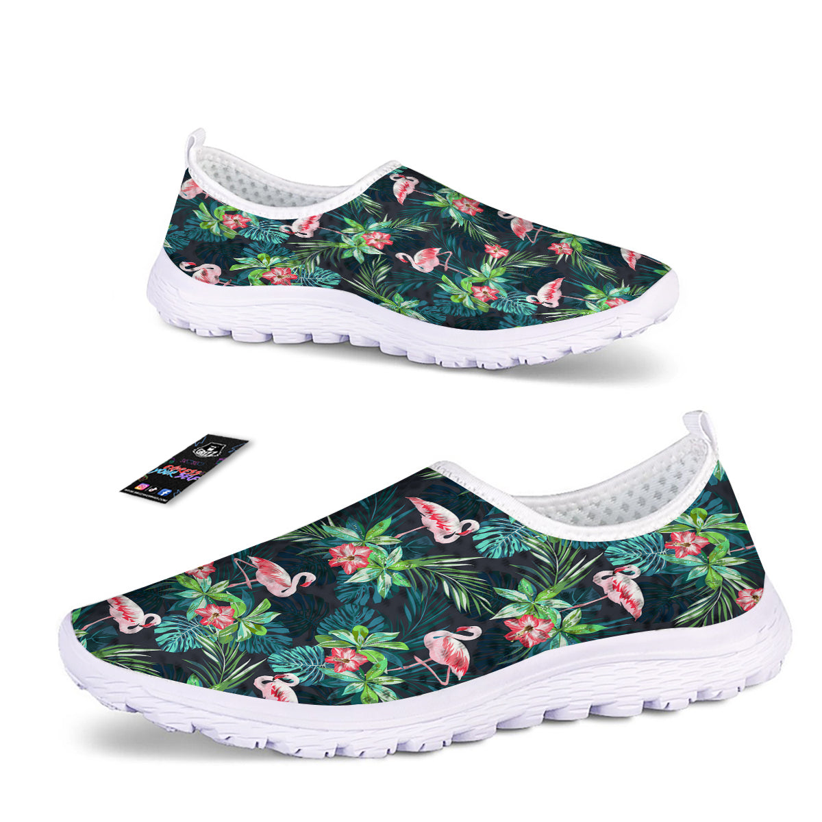Hibiscus And Tropical Flamingo Print Pattern Nurse Shoes-grizzshop