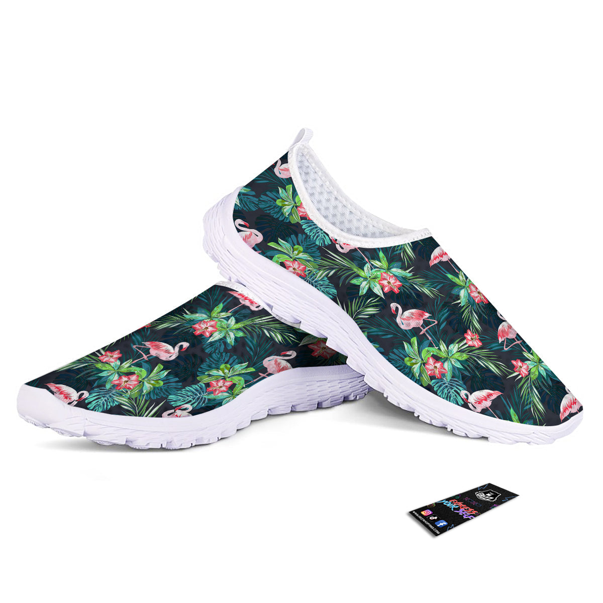 Hibiscus And Tropical Flamingo Print Pattern Nurse Shoes-grizzshop