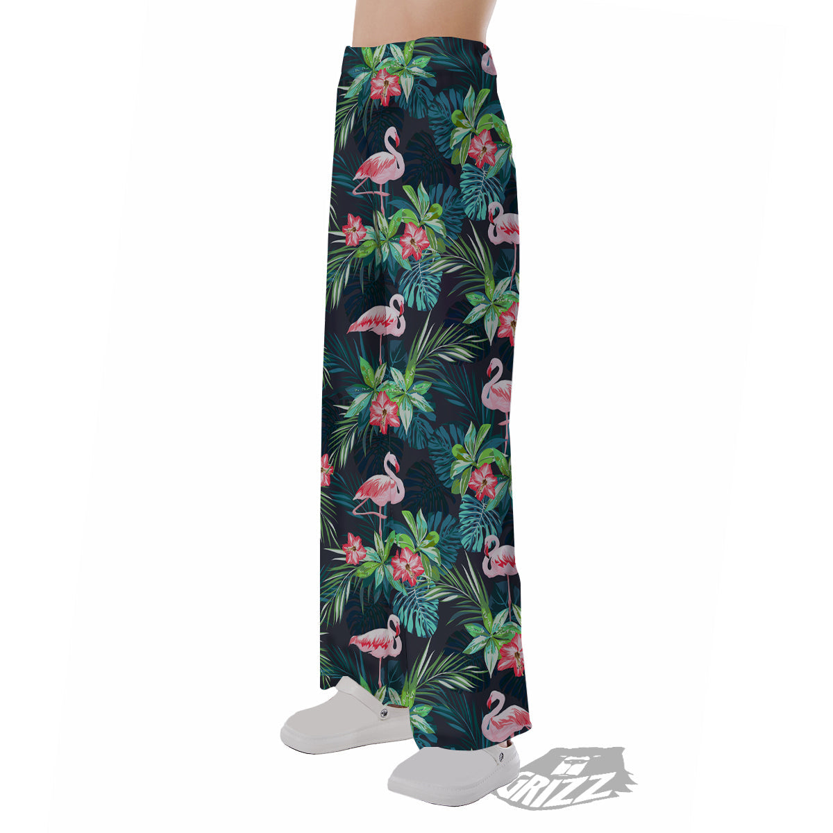 Hibiscus And Tropical Flamingo Print Pattern Pajama Pants-grizzshop