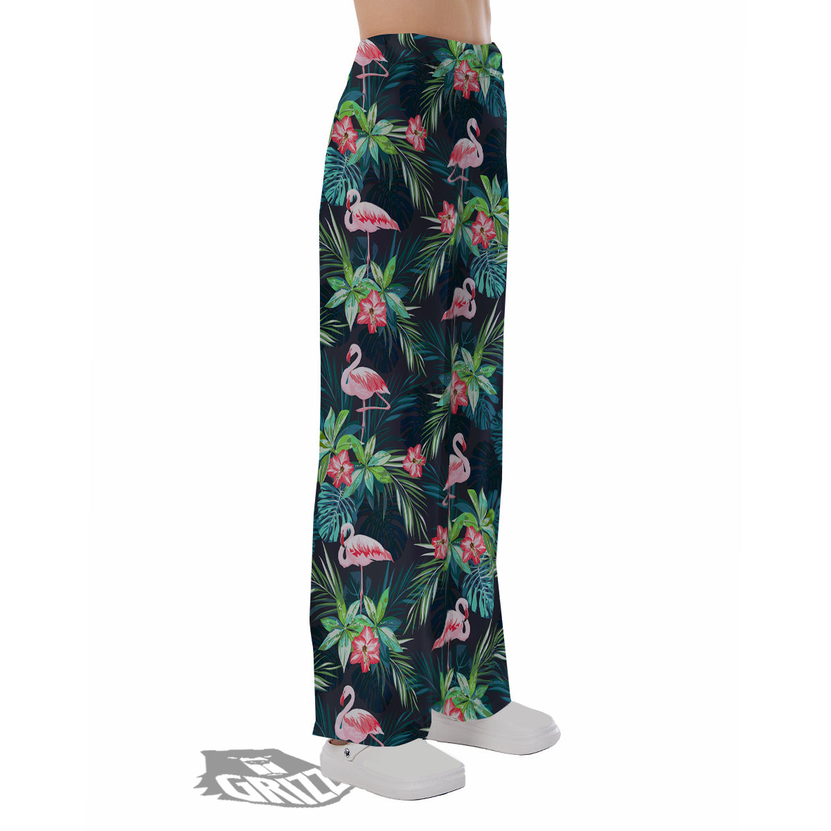 Hibiscus And Tropical Flamingo Print Pattern Pajama Pants-grizzshop