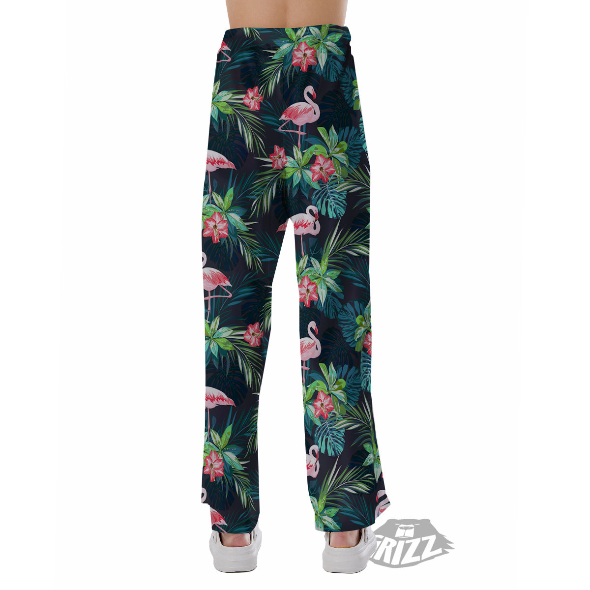 Hibiscus And Tropical Flamingo Print Pattern Pajama Pants-grizzshop