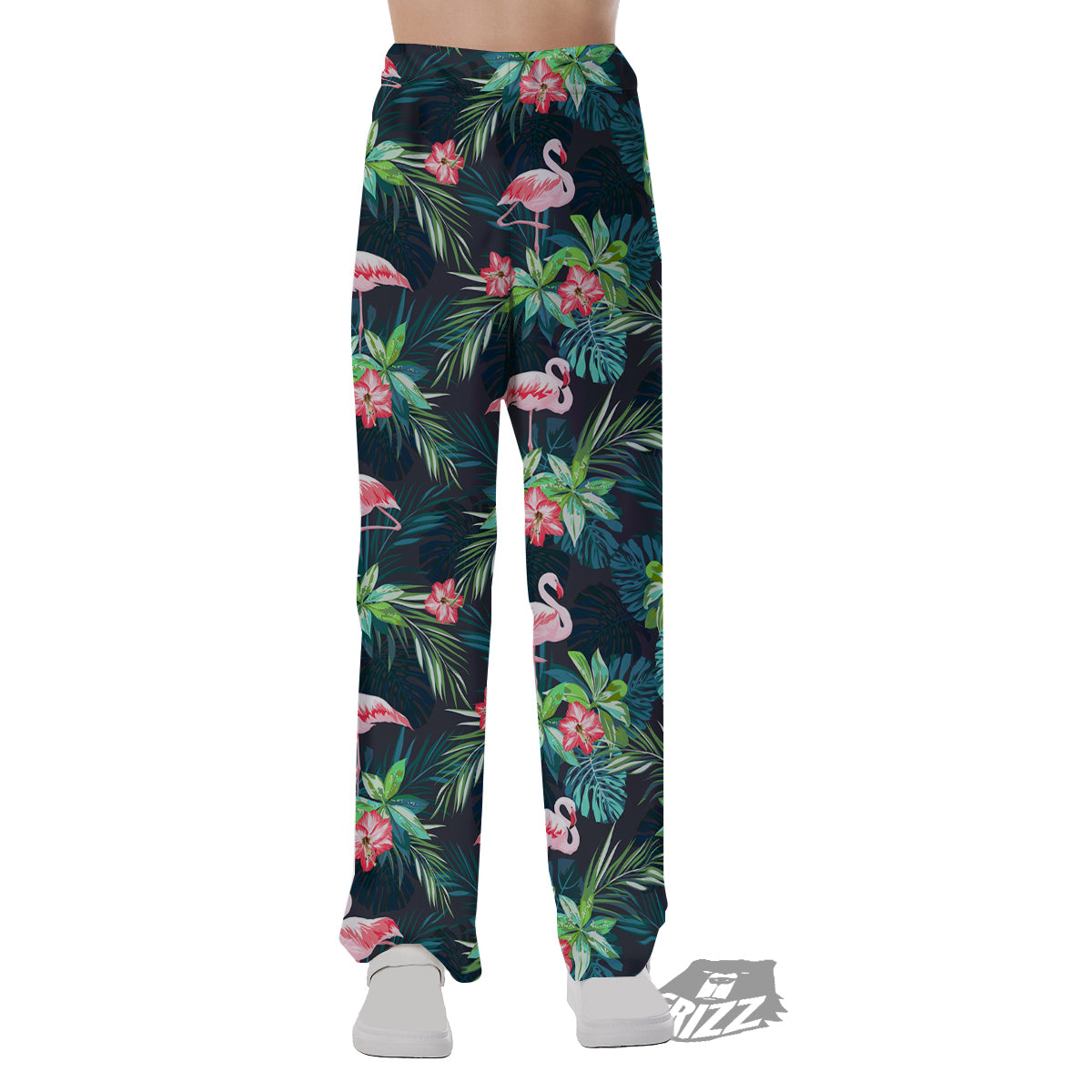 Hibiscus And Tropical Flamingo Print Pattern Pajama Pants-grizzshop