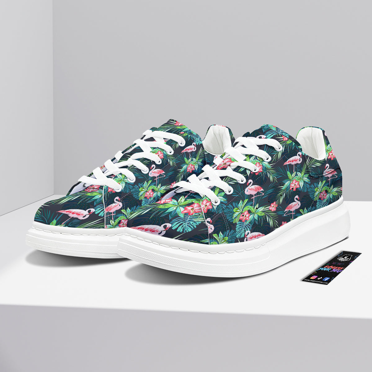 Hibiscus And Tropical Flamingo Print Pattern Platform Shoes-grizzshop