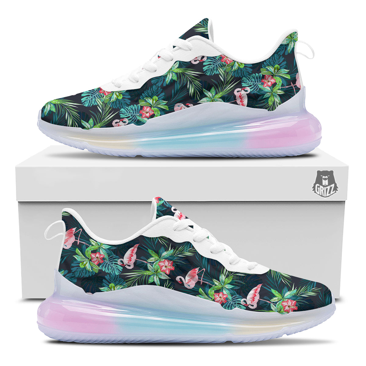 Hibiscus And Tropical Flamingo Print Pattern Running Sneakers-grizzshop