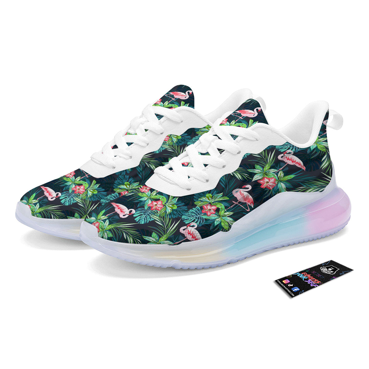 Hibiscus And Tropical Flamingo Print Pattern Running Sneakers-grizzshop