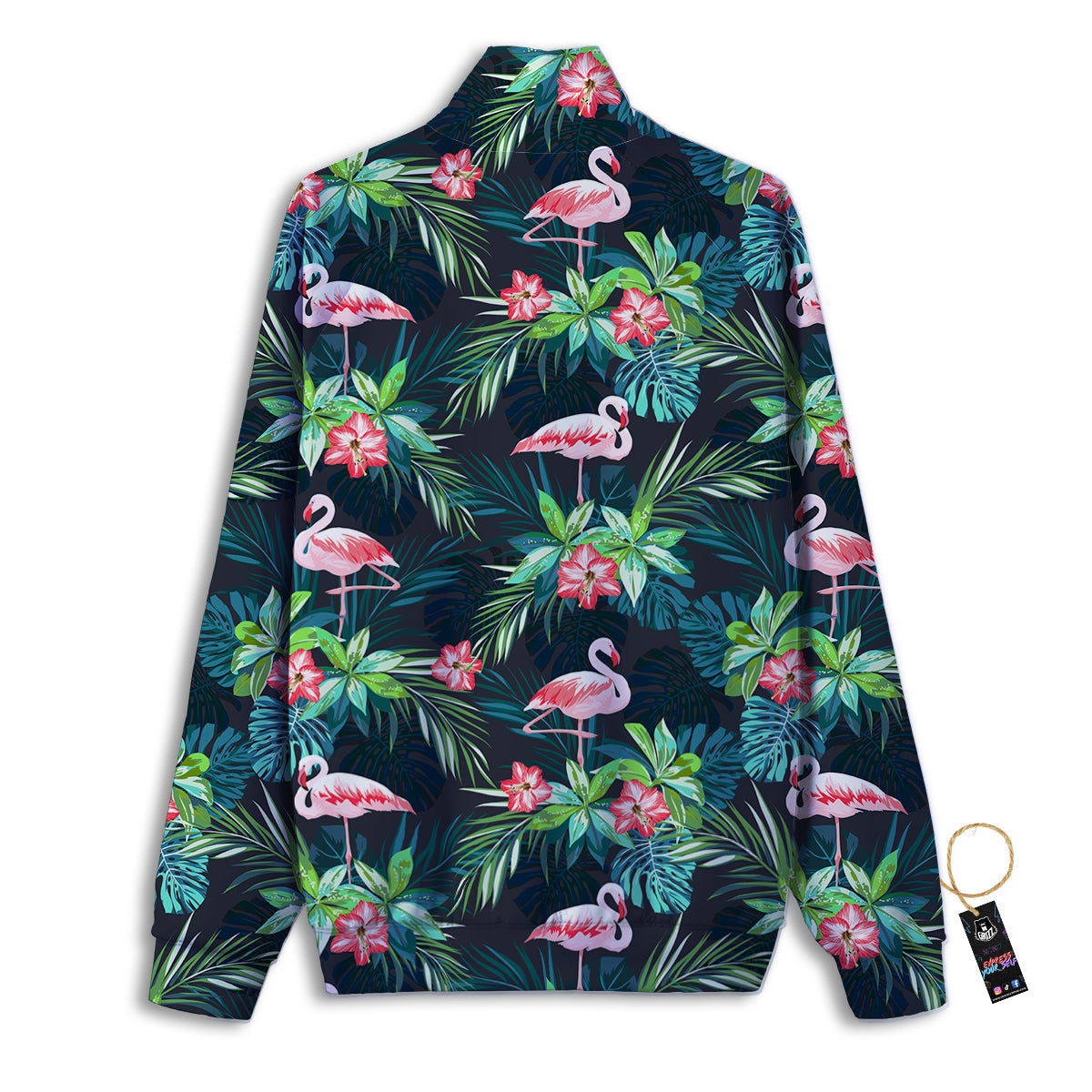 Hibiscus And Tropical Flamingo Print Pattern Track Jacket-grizzshop