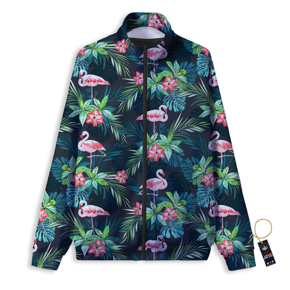 Hibiscus And Tropical Flamingo Print Pattern Track Jacket-grizzshop