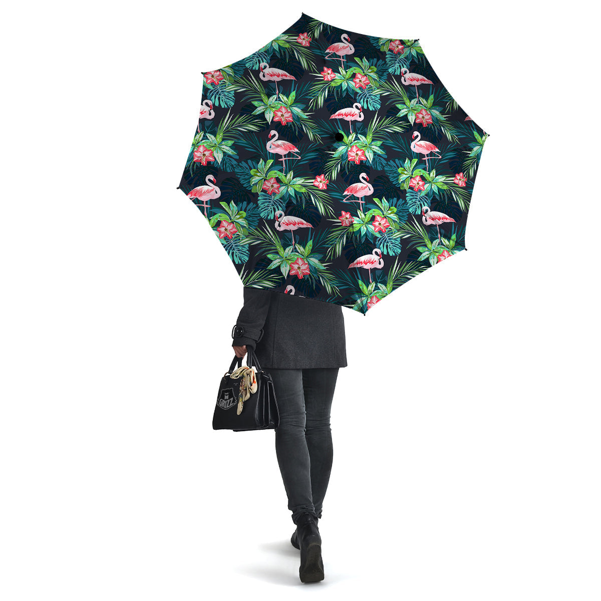 Hibiscus And Tropical Flamingo Print Pattern Umbrella-grizzshop