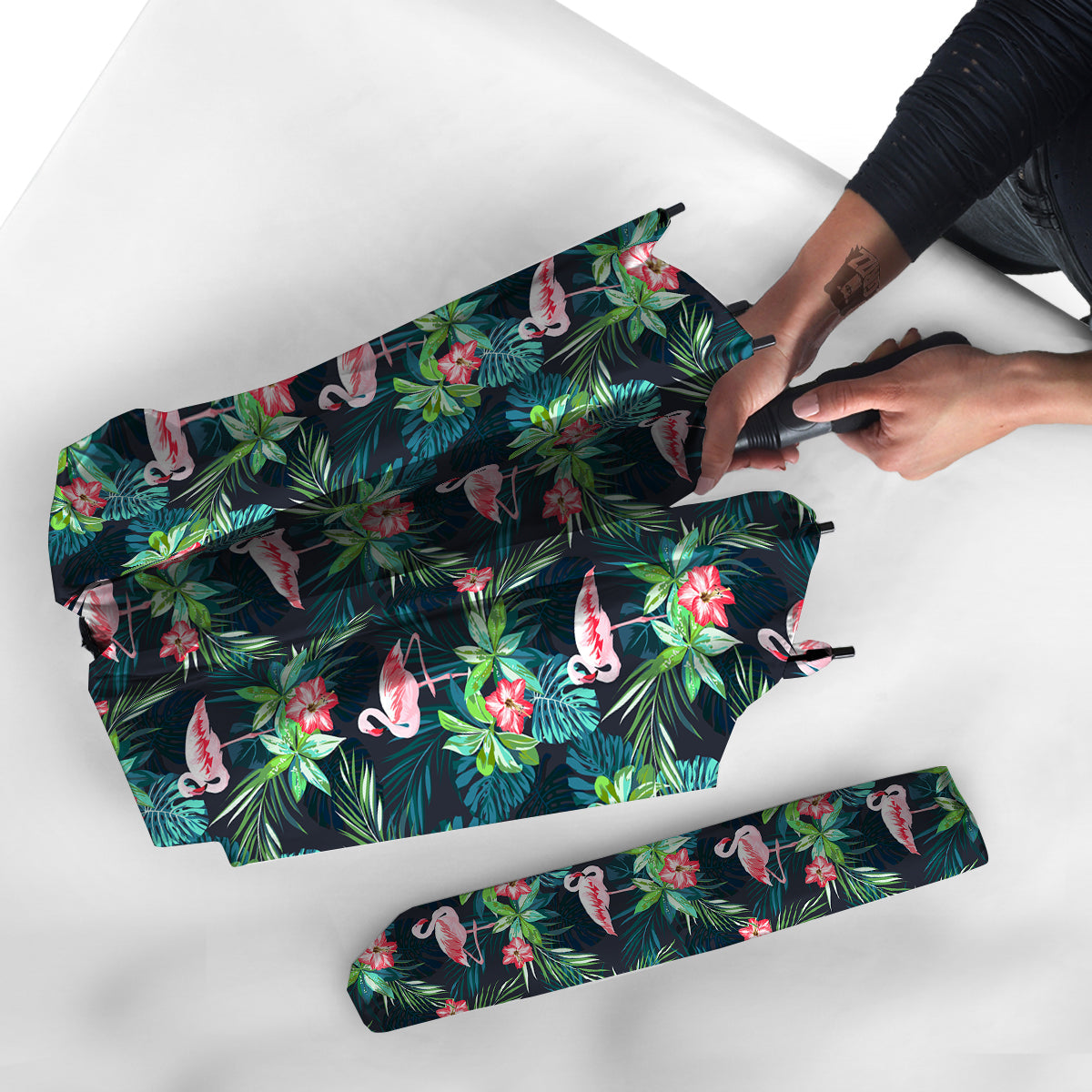 Hibiscus And Tropical Flamingo Print Pattern Umbrella-grizzshop