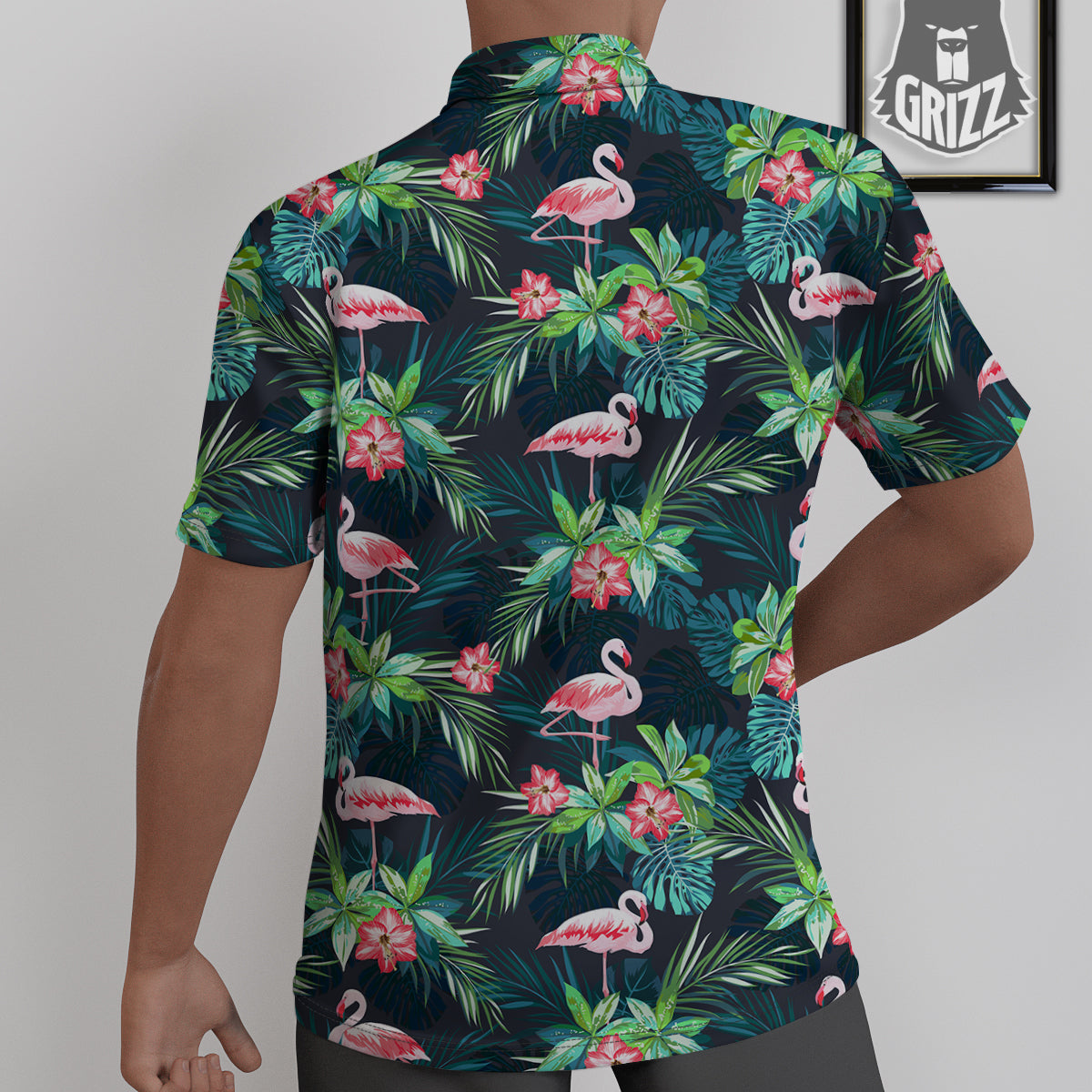 Hibiscus And Tropical Flamingo Print Pattern Untucked Shirts-grizzshop
