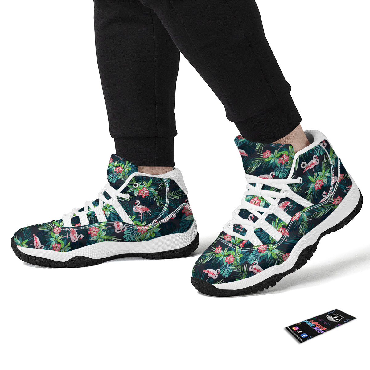 Hibiscus And Tropical Flamingo Print Pattern White Bball Shoes-grizzshop