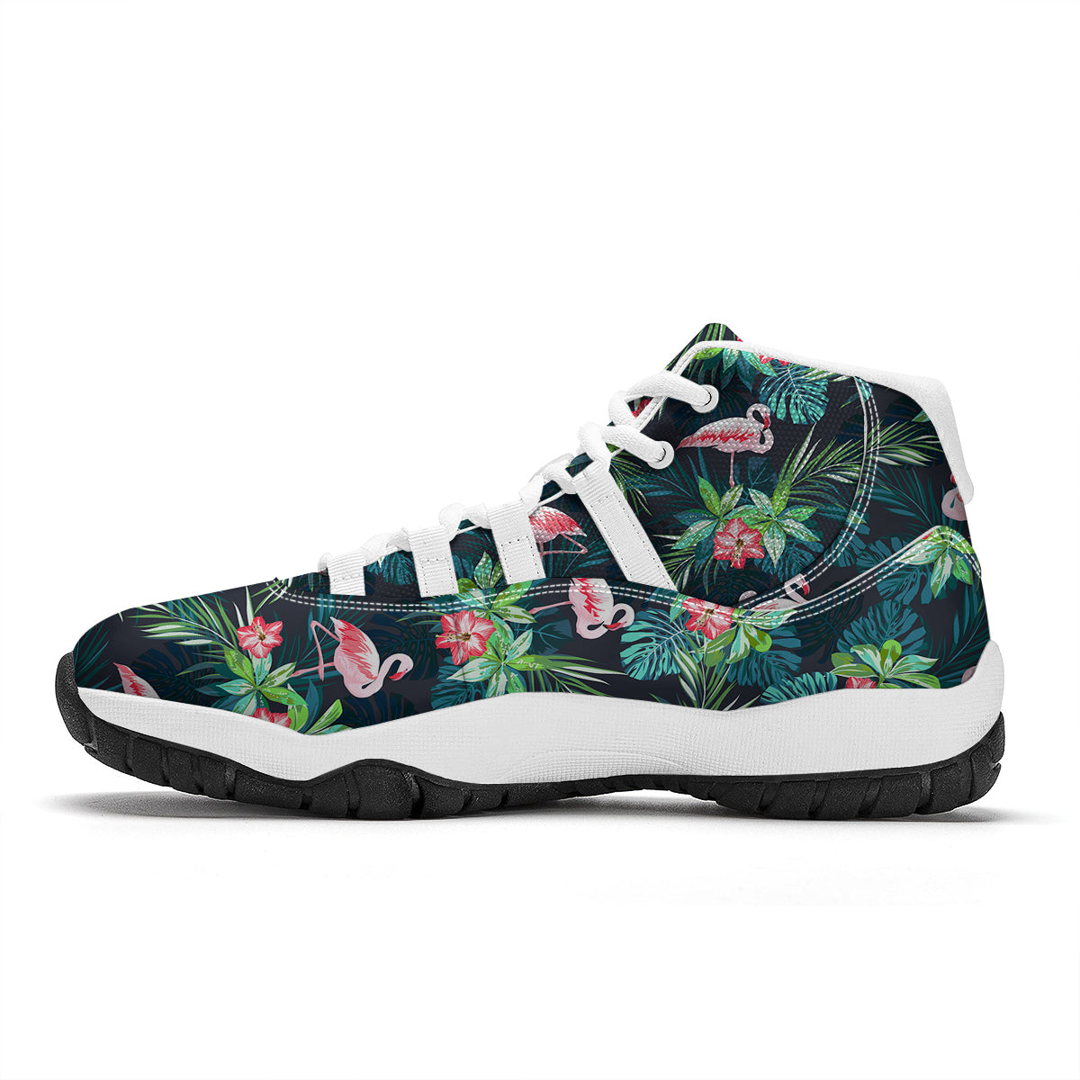 Hibiscus And Tropical Flamingo Print Pattern White Bball Shoes-grizzshop