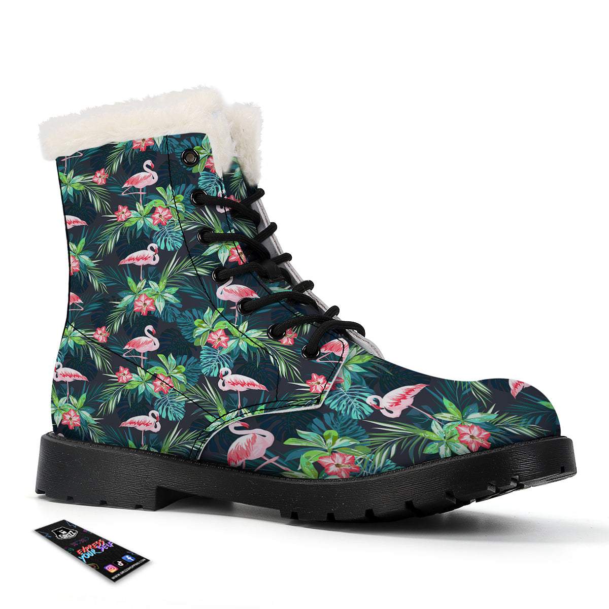 Hibiscus And Tropical Flamingo Print Pattern Winter Boots-grizzshop