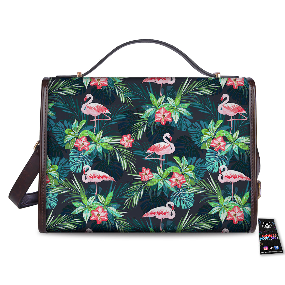 Hibiscus And Tropical Flamingo Print Pattern Women's Satchel Bag-grizzshop