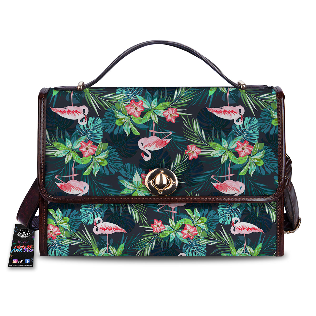 Hibiscus And Tropical Flamingo Print Pattern Women's Satchel Bag-grizzshop