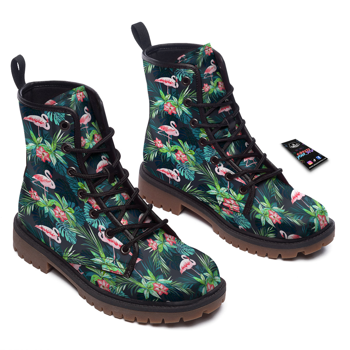 Hibiscus And Tropical Flamingo Print Pattern Work Boots-grizzshop