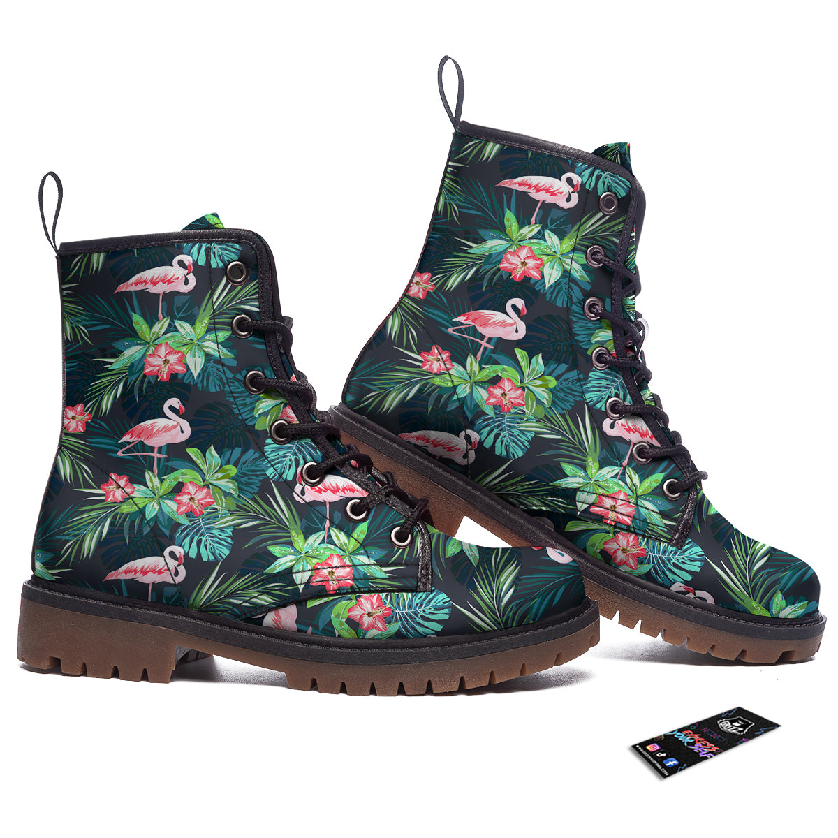 Hibiscus And Tropical Flamingo Print Pattern Work Boots-grizzshop