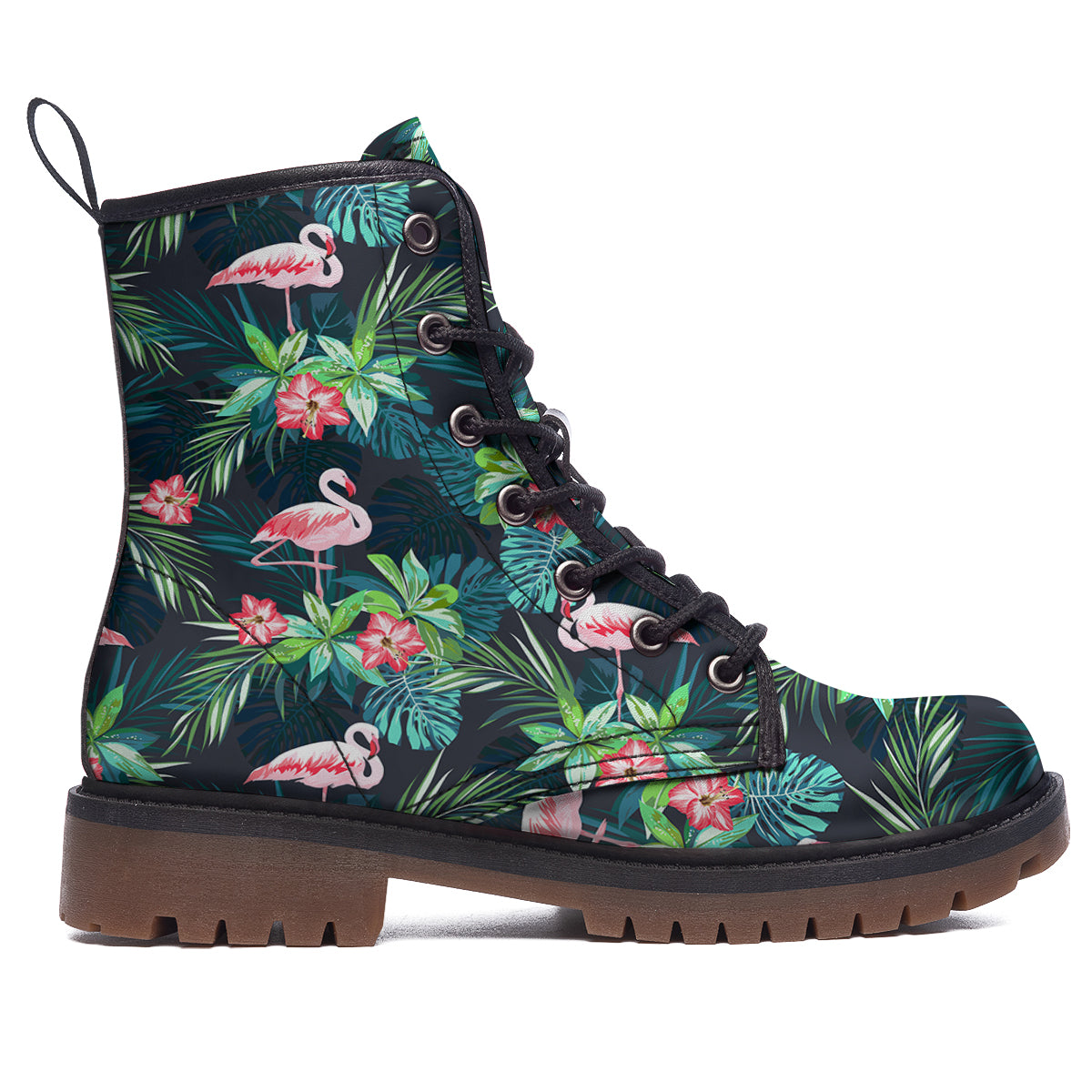 Hibiscus And Tropical Flamingo Print Pattern Work Boots-grizzshop