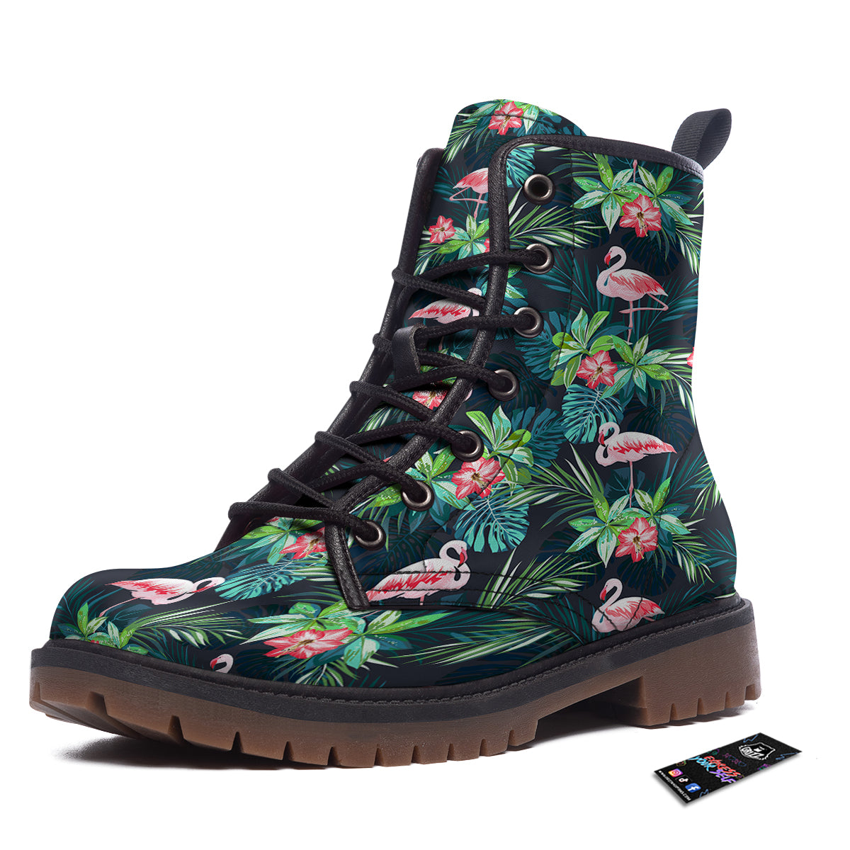 Hibiscus And Tropical Flamingo Print Pattern Work Boots-grizzshop