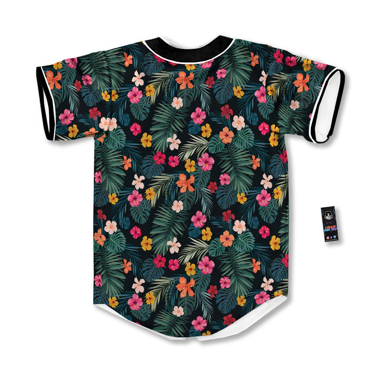 Hibiscus And Tropical Palm Print Pattern Baseball Jersey-grizzshop