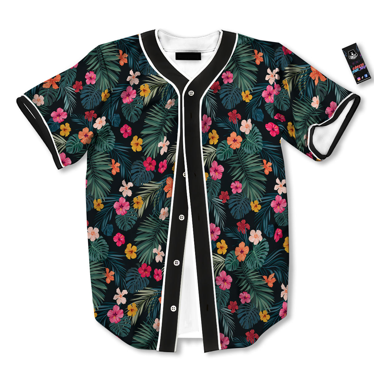 Hibiscus And Tropical Palm Print Pattern Baseball Jersey-grizzshop