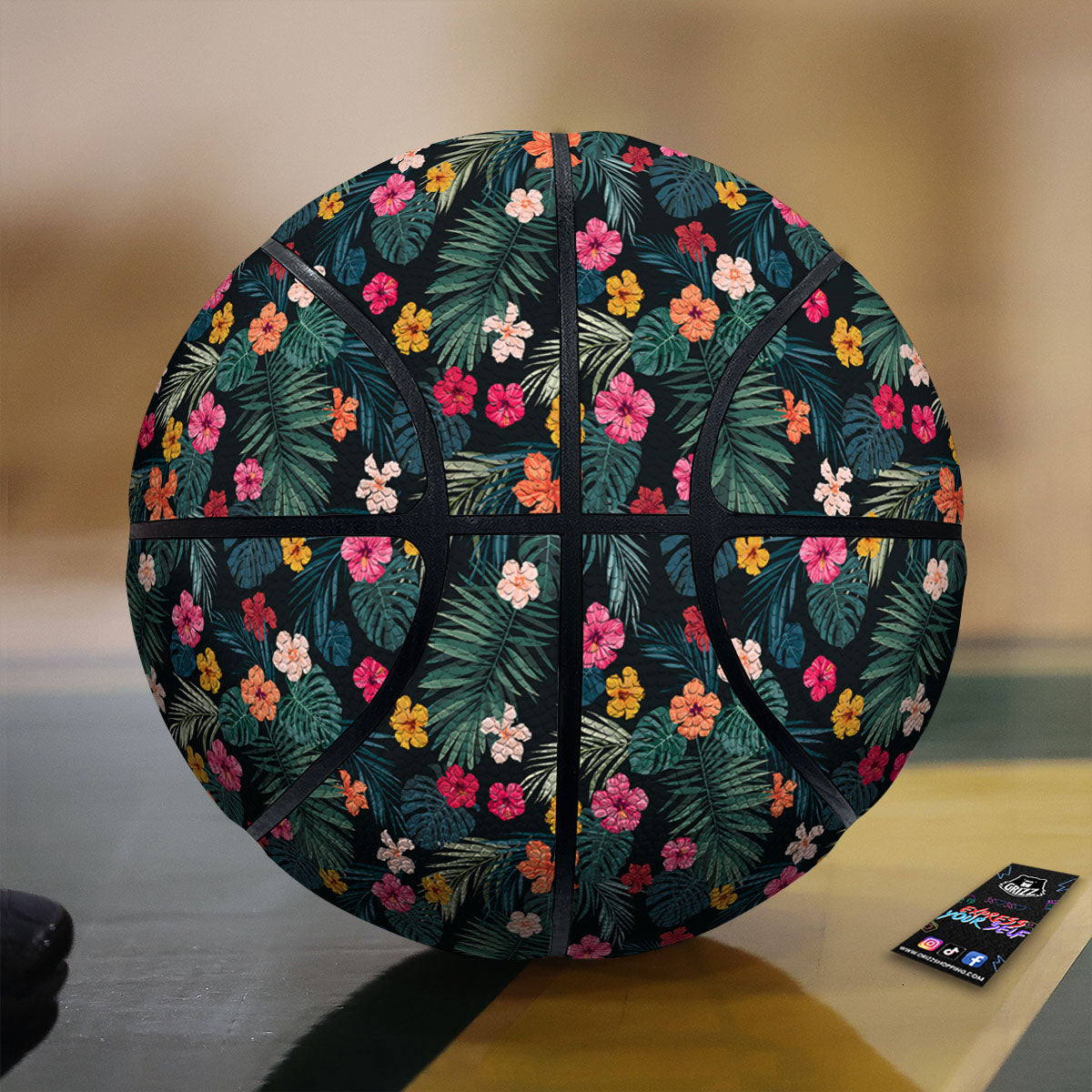 Hibiscus And Tropical Palm Print Pattern Basketball