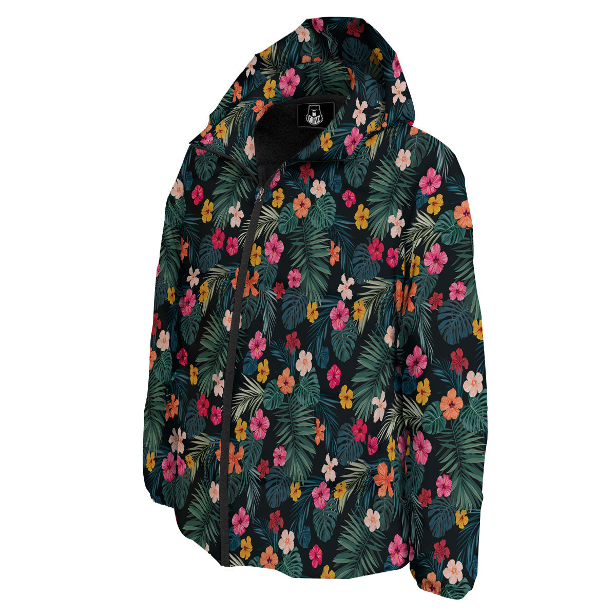 Hibiscus And Tropical Palm Print Pattern Down Jacket-grizzshop