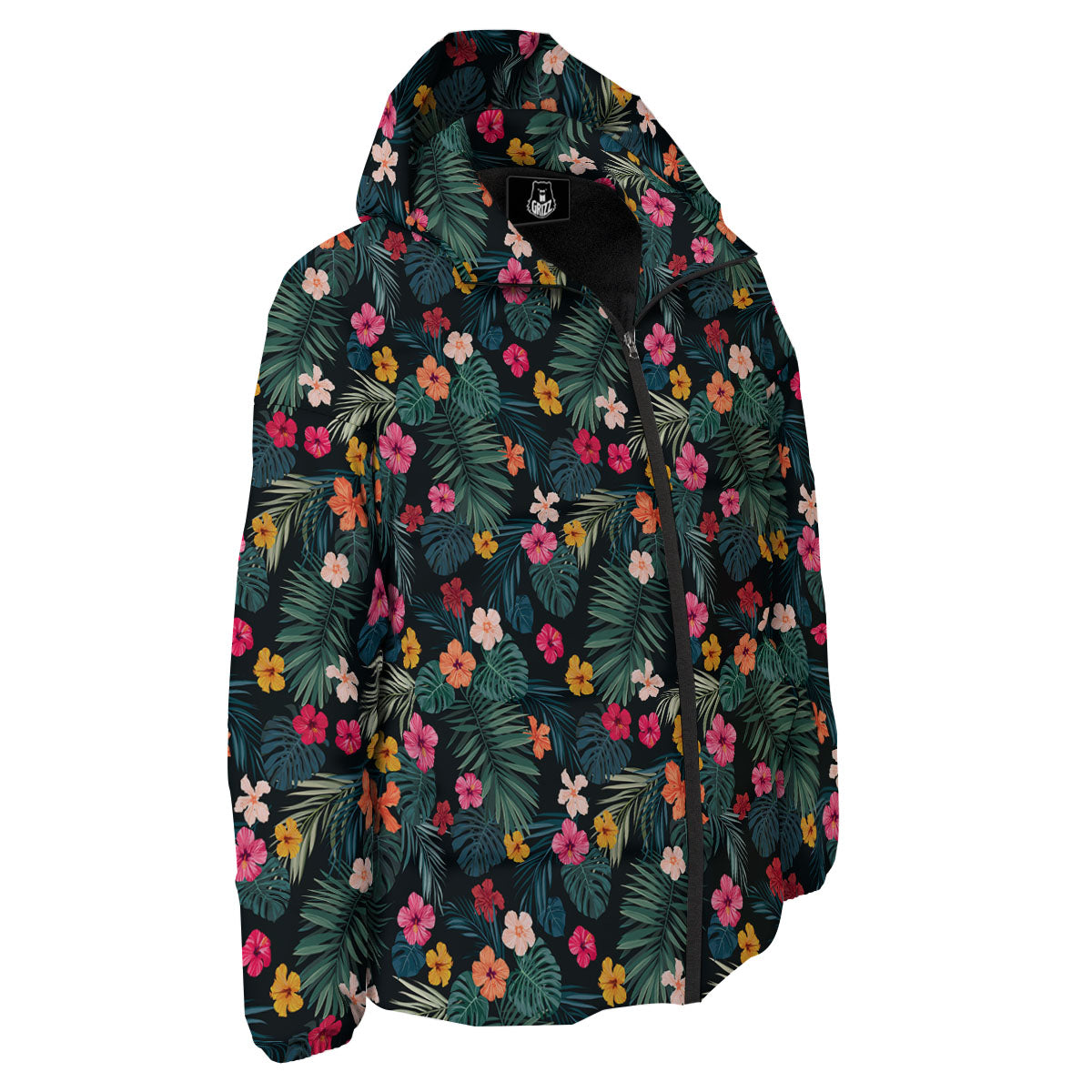 Hibiscus And Tropical Palm Print Pattern Down Jacket-grizzshop